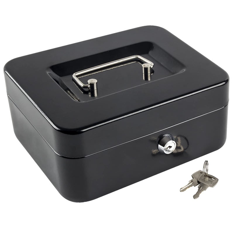 Kyodoled Medium Cash Box with Money Tray,Small Safe Lock Box with Key,Cash Drawer,7.87"x 6.30"x 3.54" Black Medium - Image 1